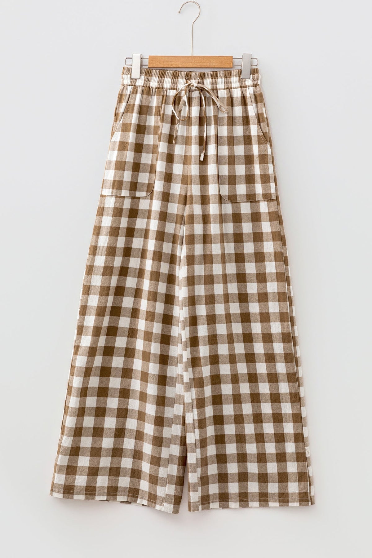 Gingham Plaid Tie Waist Elastic Shift Pants