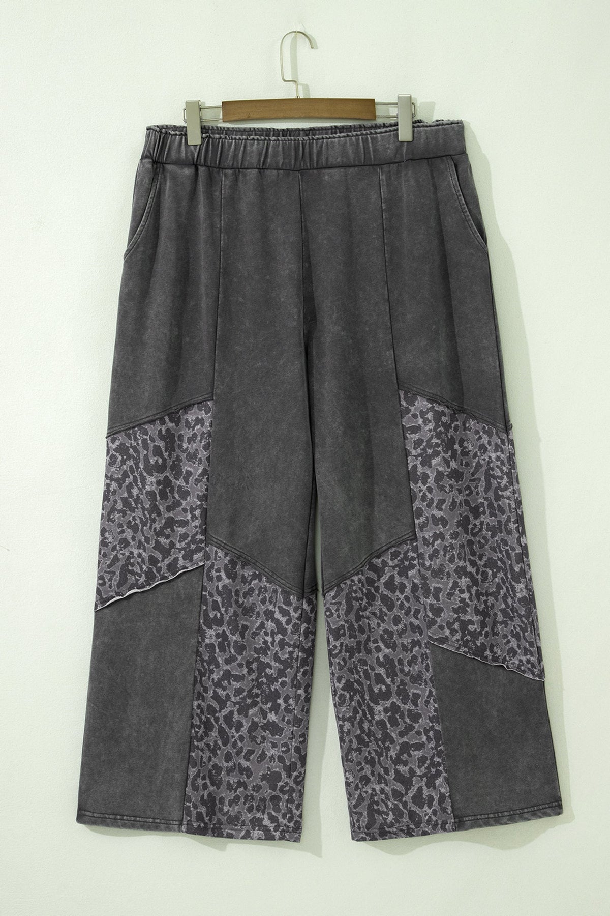 Plus Size Leopard Patchwork Wide Leg Pants