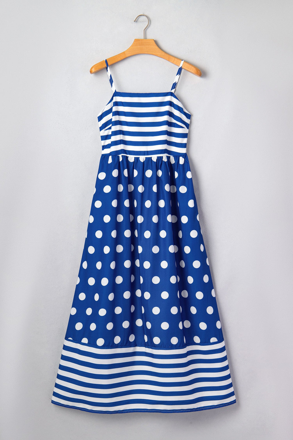 Stripe Polka Dot Patchwork High Waist Maxi Dress
