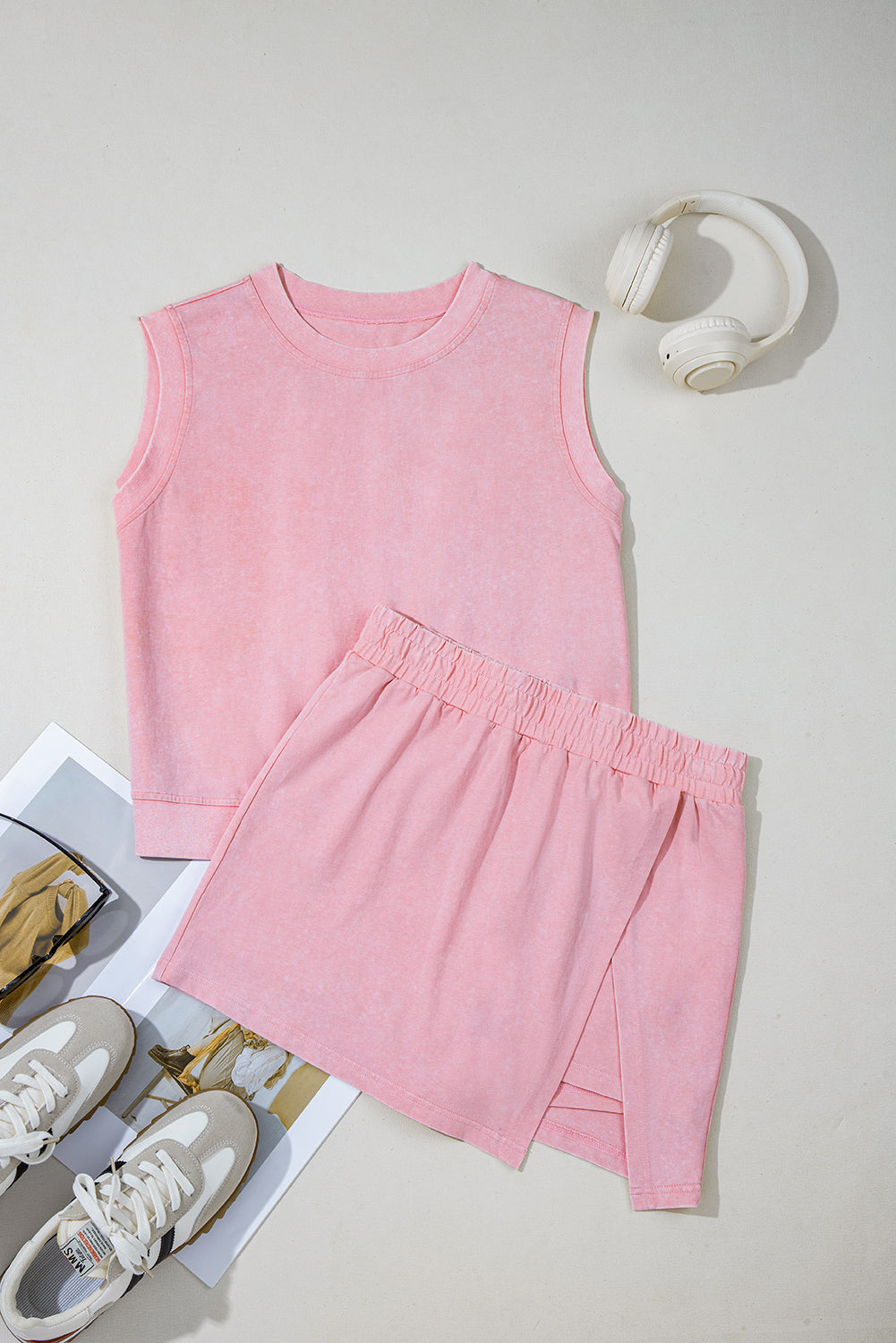 Solid Mineral Wash Tank Top & Lined Skort Set