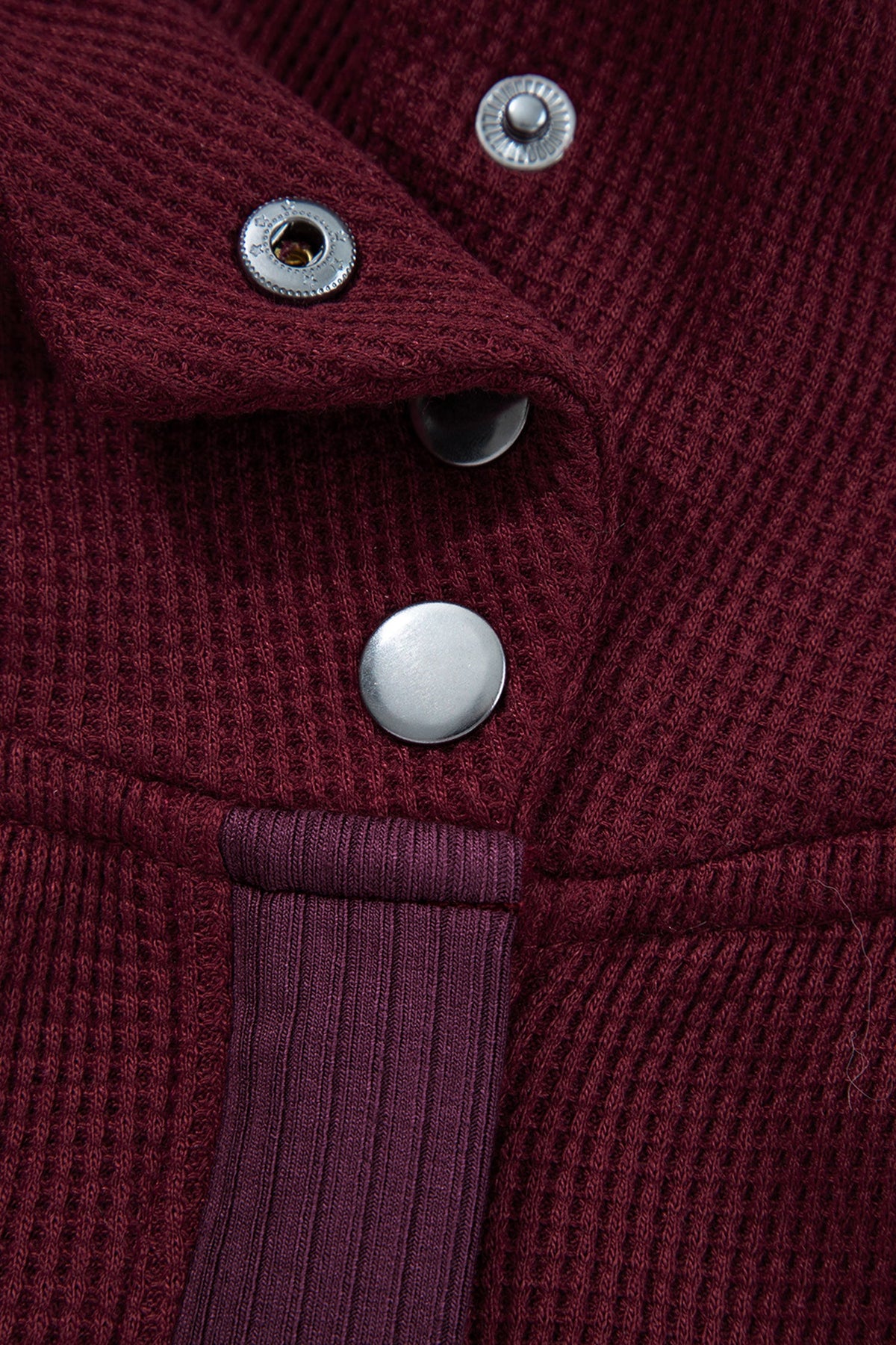 Waffle Zip Up Snap Button Hooded Jacket
