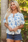 Floral Tiered Puff Sleeve Pleated Bust Buttoned Shirt