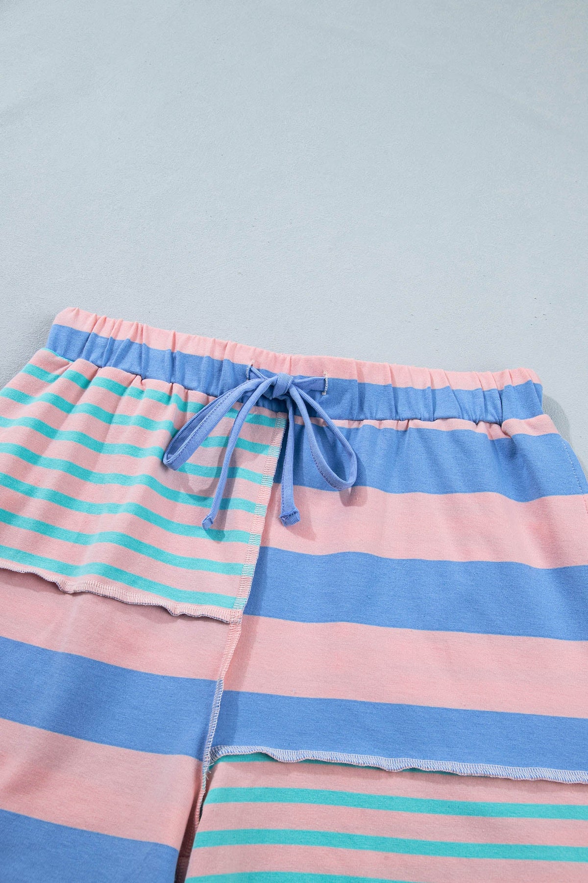 Stripe Patchwork Exposed Seam Top & Short Set