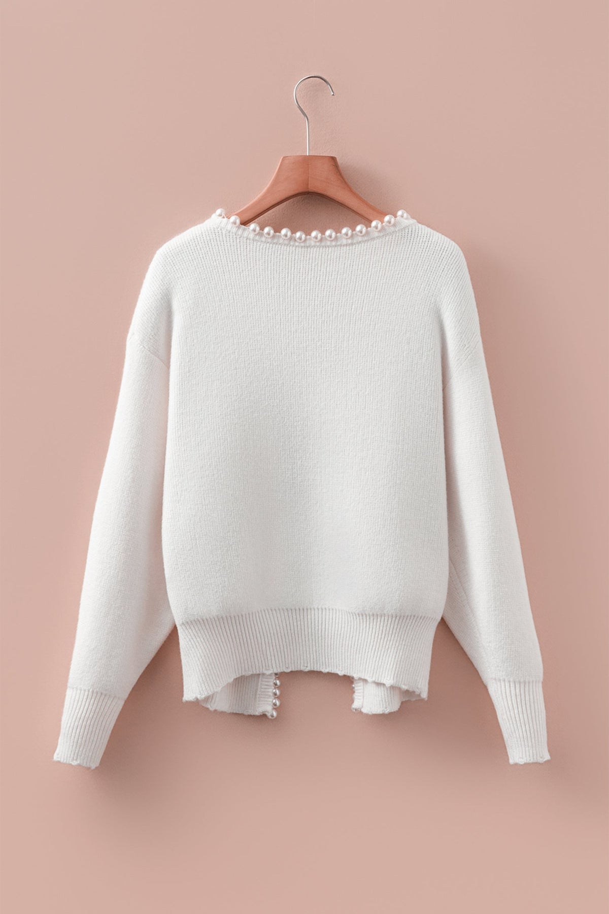 Pearl Embellished Open-Front Cardigan