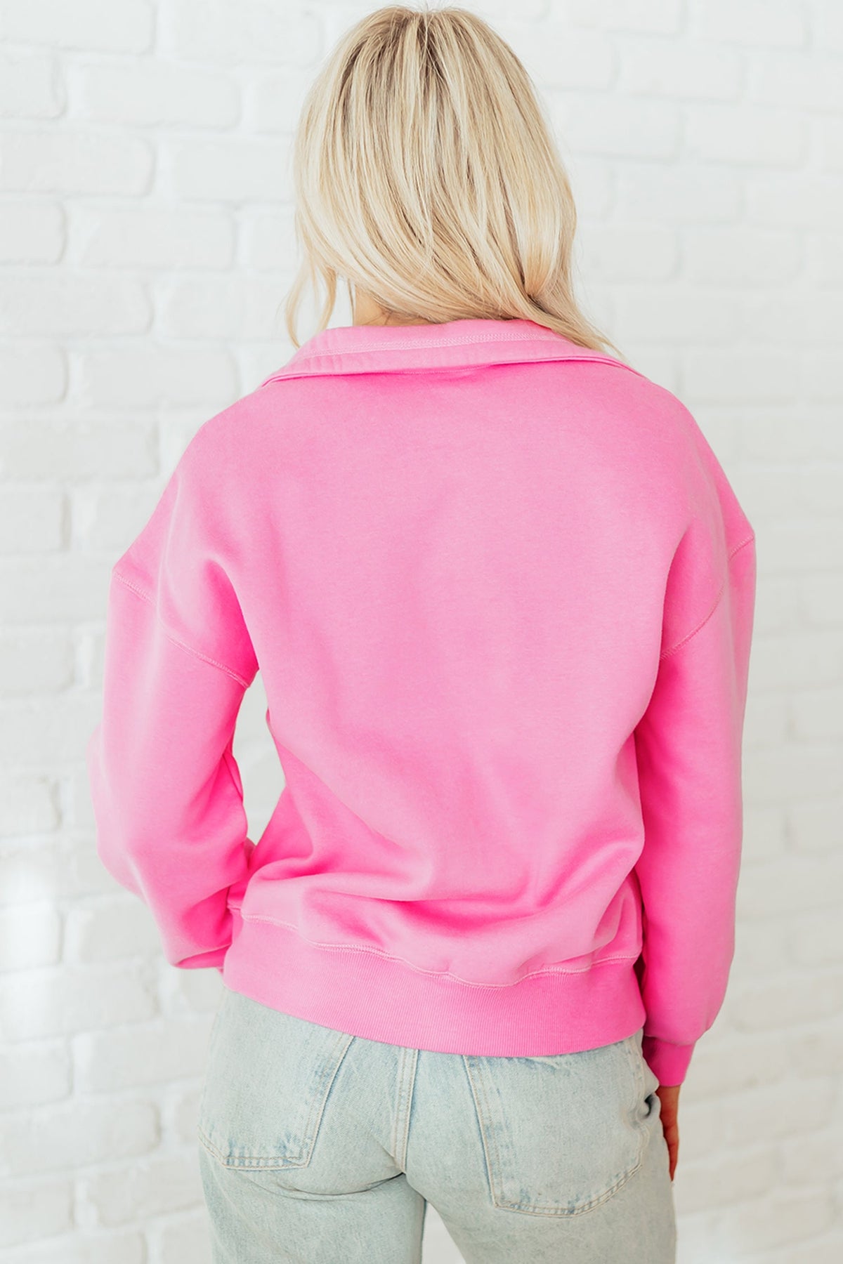 Half Button Stand Neck Drop Shoulder Sweatshirt