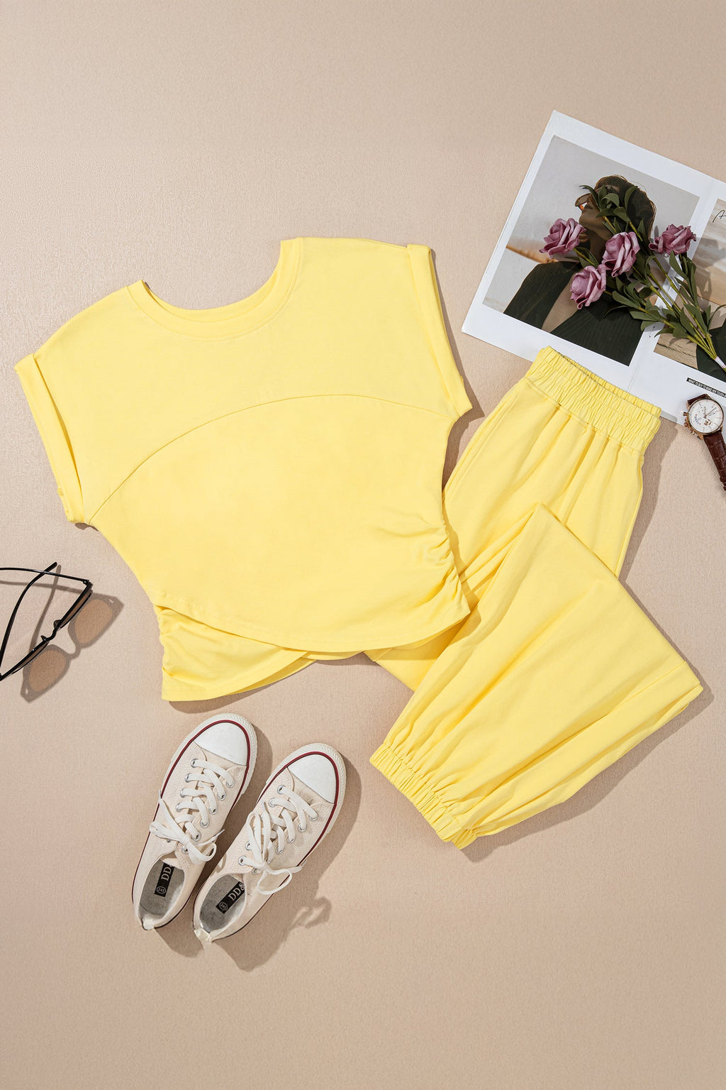 Solid Cropped Tank Top & Jogger Pants Set