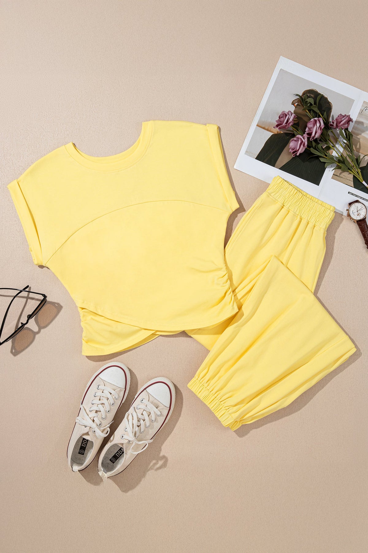 Solid Cropped Tank Top & Jogger Pants Set