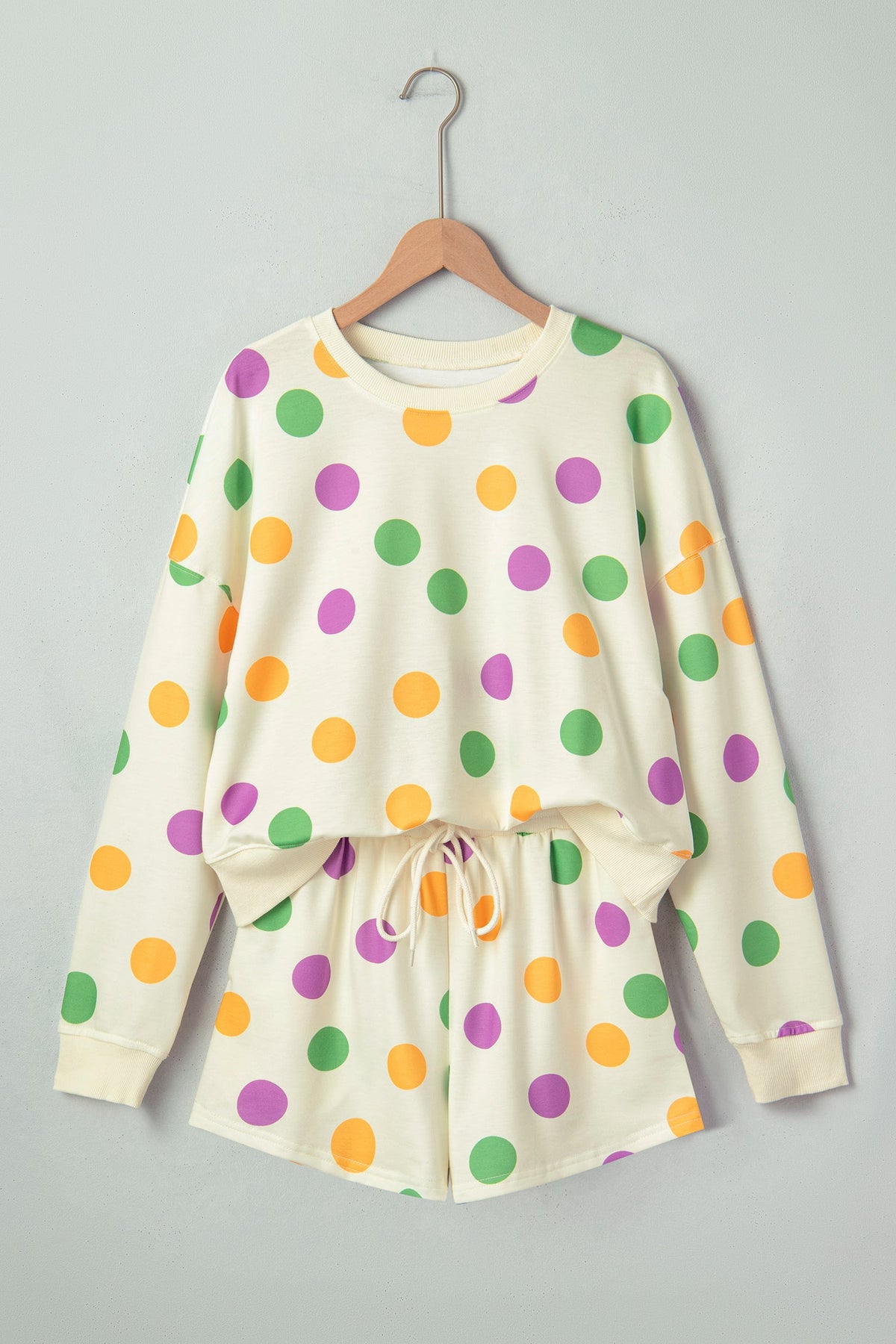 Polka Dot Pullover and Drawstring Shorts Set