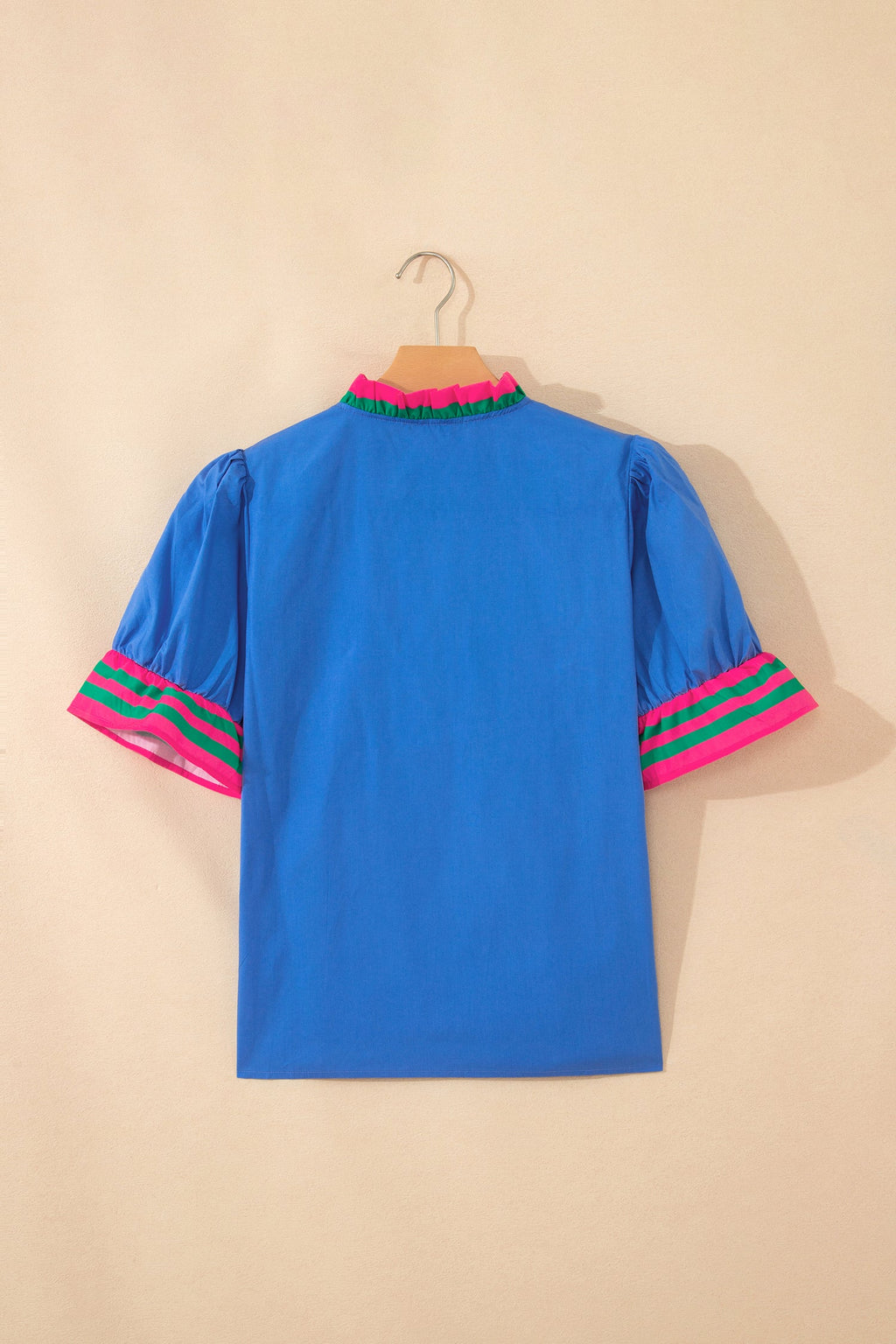 Stripe Frilled Collar Ruffle Short Sleeve Blouse