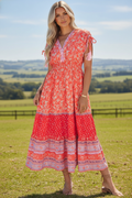 Floral Tassel Tie Sleeve Empire Waist Maxi Dress