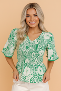 Floral Flirty Smocked V-Neck Blouse
