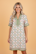Boho Geometric Flower Short Sleeve Mini Dress
