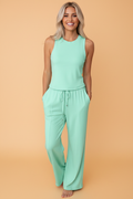 Solid Tank Top & Drawstring Elastic Waist Pants
