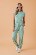 Solid Cropped Top & Jogger Pants Set