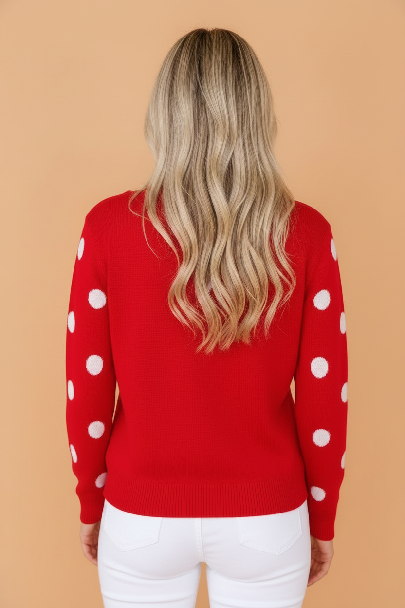 Polka Dot Button Front Sweater Knit Cardigan