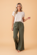 Mineral Wash Seam Detail Flare Leg Drawstring Pants