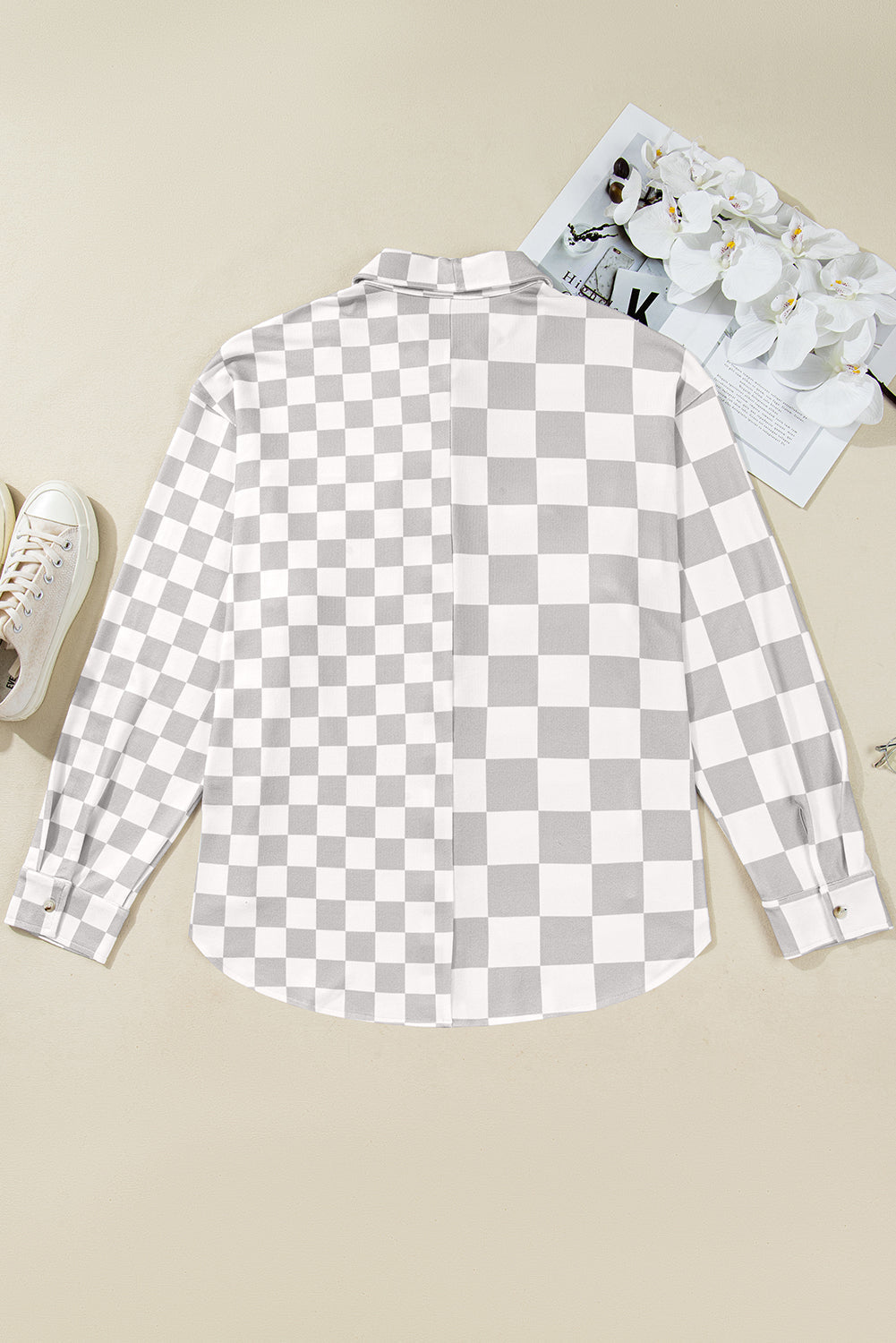 Plus Size Checker Button-Up Western Jacket