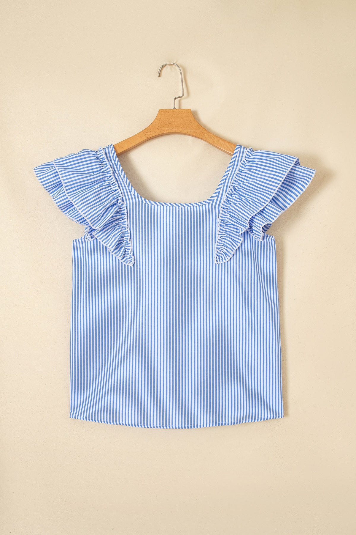 Stripe Bow Square Neck Ruffle Sleeve Blouse