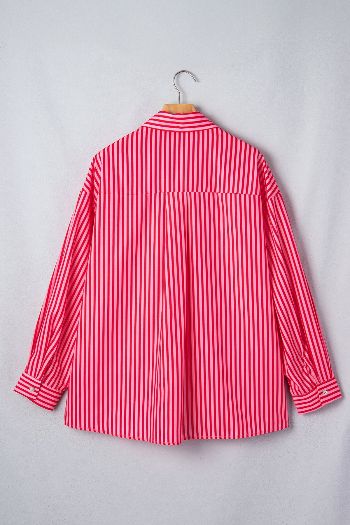Stripe Patch Pocket Button-Up Long Sleeve Blouse
