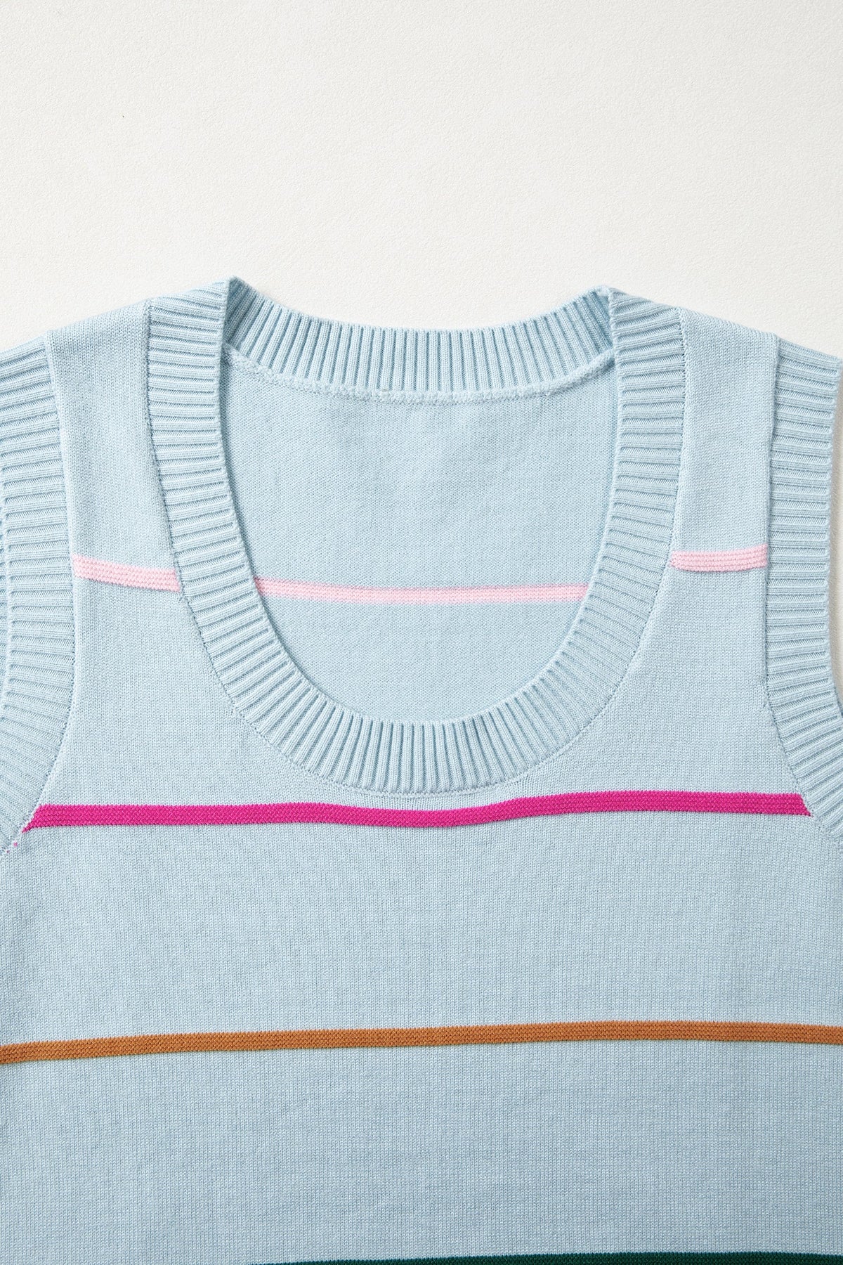 Stripe Ribbed Trim Sleeveless Sweater Knit Tank
