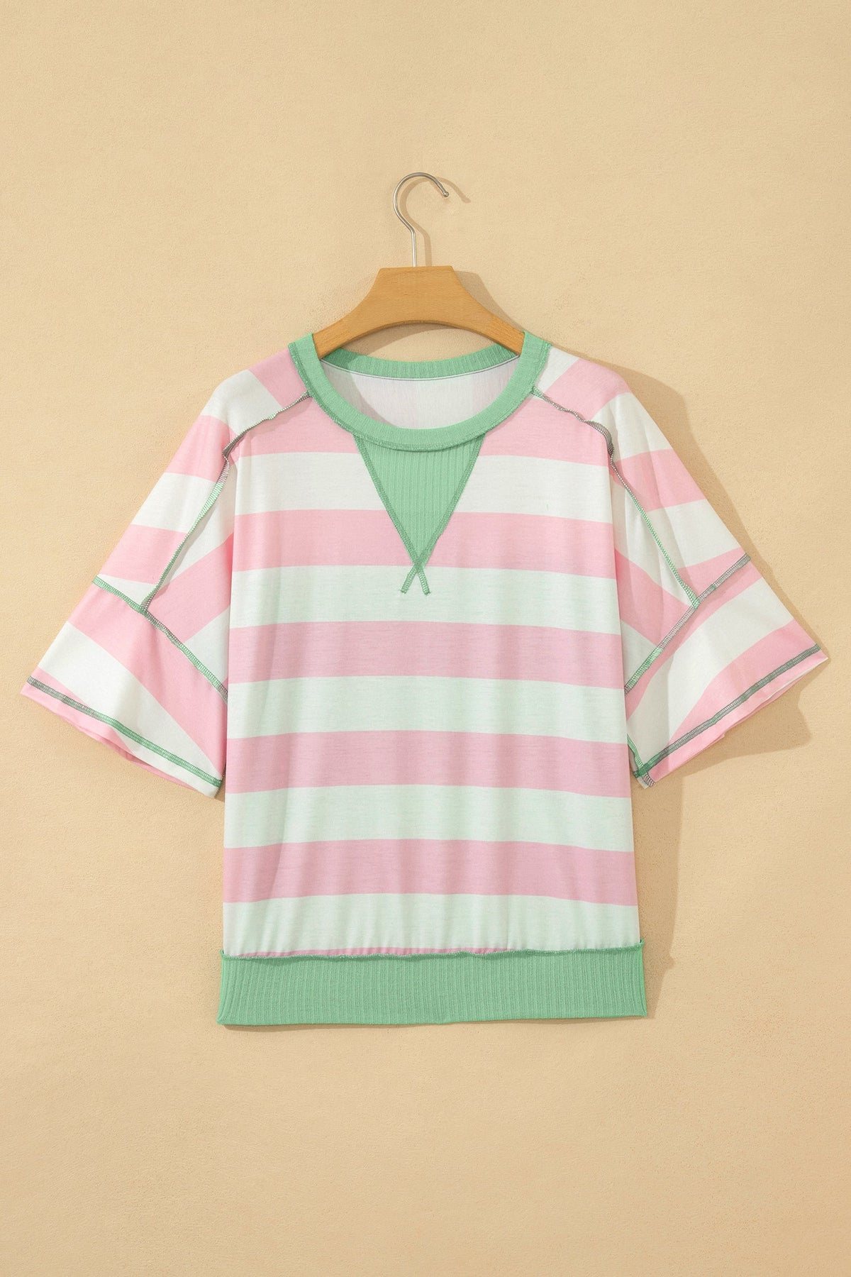 Stripe Exposed Seam Ribbed Patchwork Oversized Tee