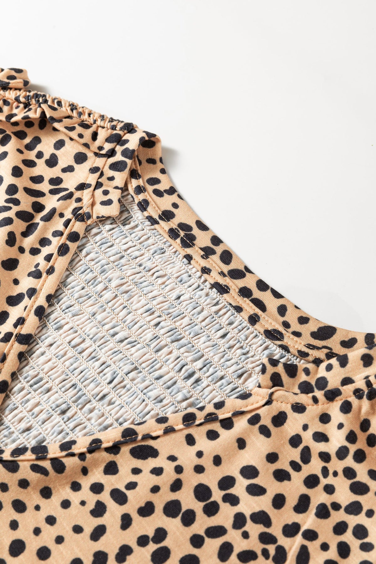 Cheetah Frilled V-Neck Short Sleeve Blouse