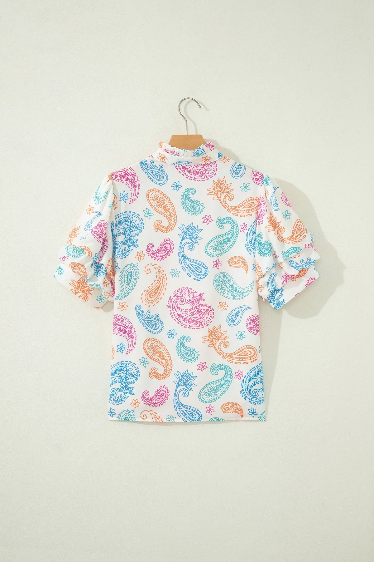 Paisley Button Keyhole Puff Sleeve Blouse