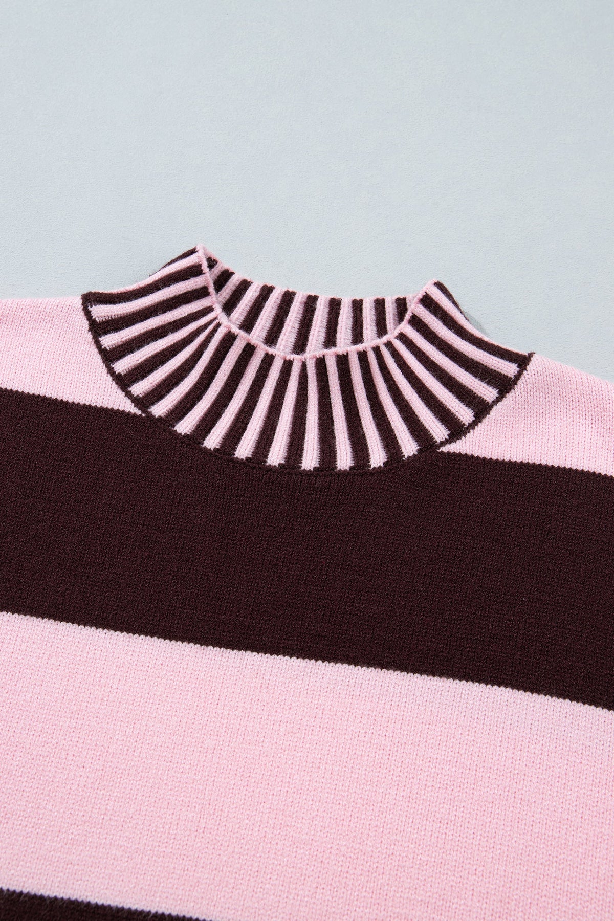 Stripe Contrast Mock Neck Drop Shoulder Sweater