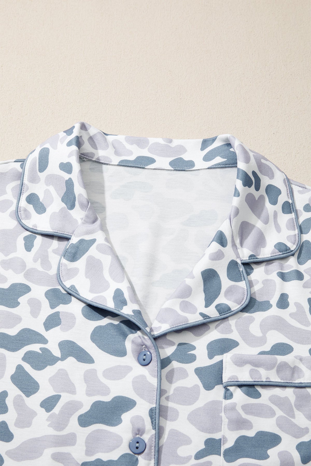 Camo Lapel Shirt & Drawstring Shorts Pajama Set