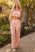 Floral Bandeau Top and Wide Leg Pants Set