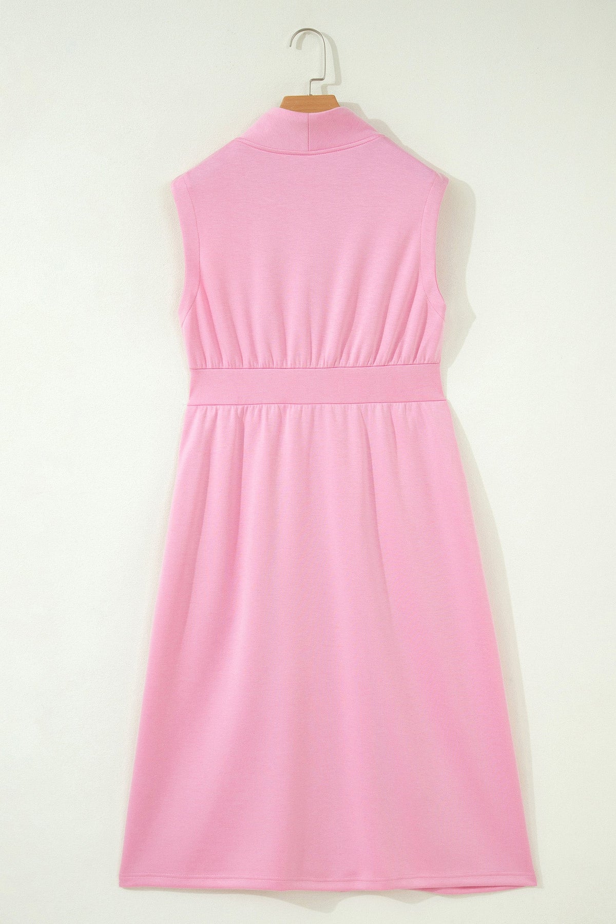 Solid Zip Up V-Neck Sleeveles Midi Dress
