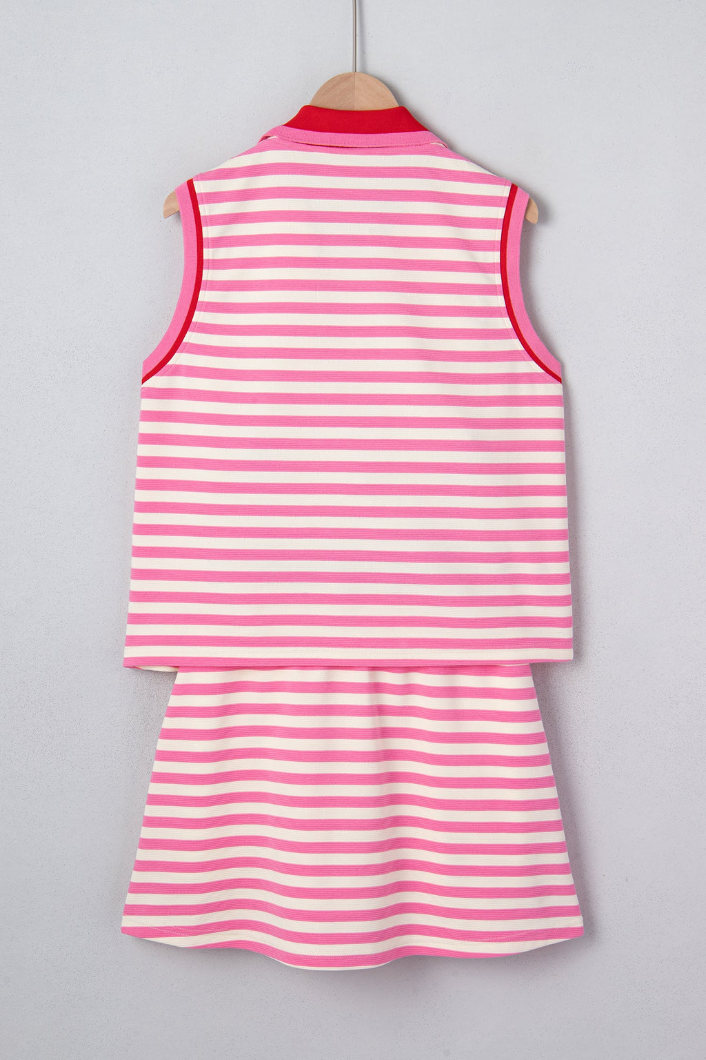 Stripe Textured Zip Collar Top & Skort Set
