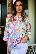 Floral Patchwork Frilled Neck Long Sleeve Shirt