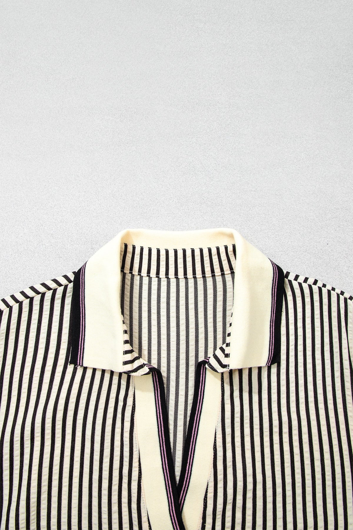 Plus Size Stripe Patchwork Collared V-Neck Peplum Blouse