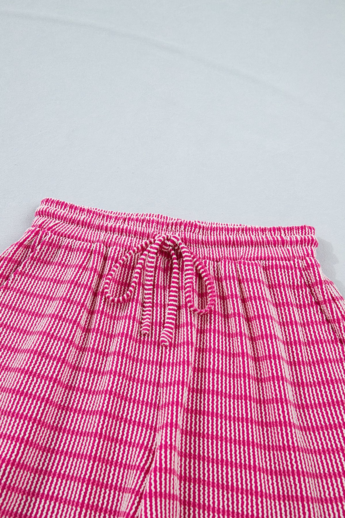 Stripe Corded Knit Tee & Drawstring Short Set
