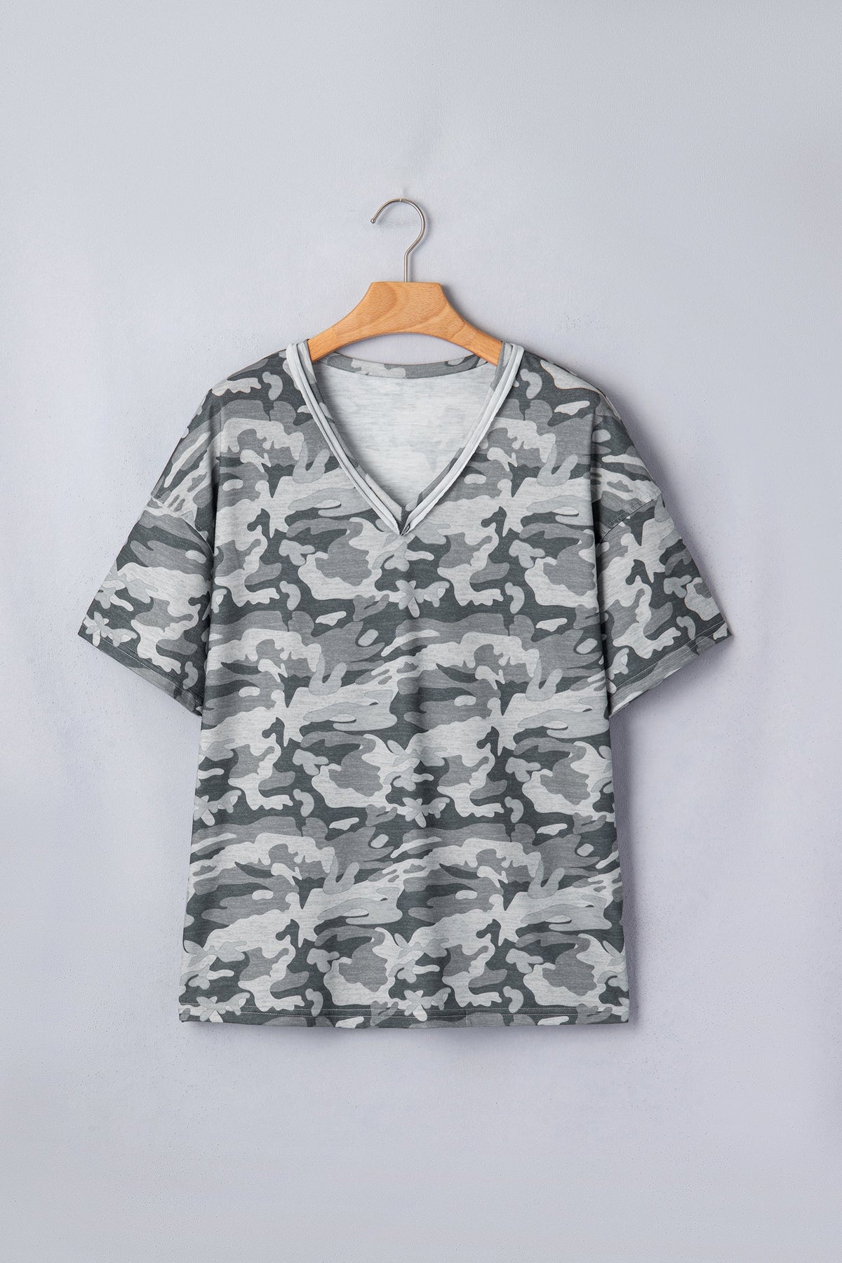 Retro Camo Raw Edge V-Neck Tee