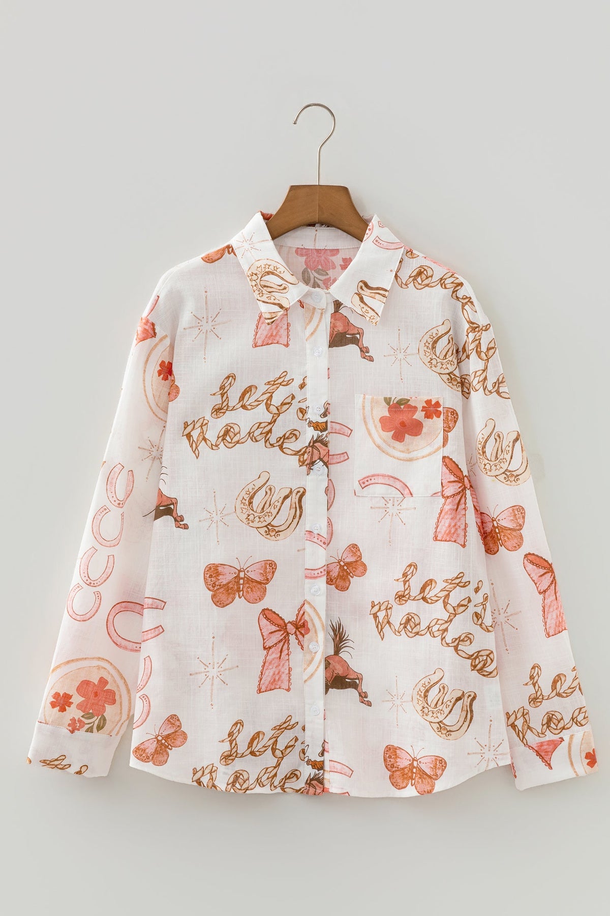 Western Rodeo Cowgirl Buttoned Long Sleeve Shirt