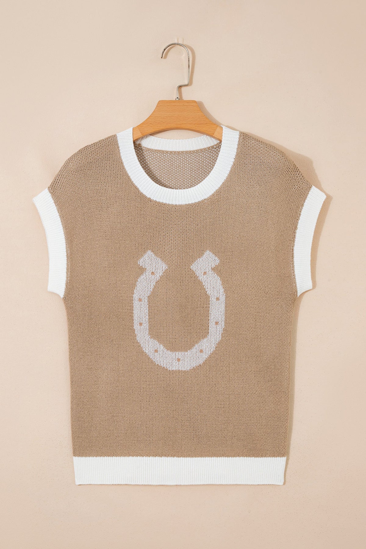 Western Horseshoe Contrast Trim Short Sleeve Sweater