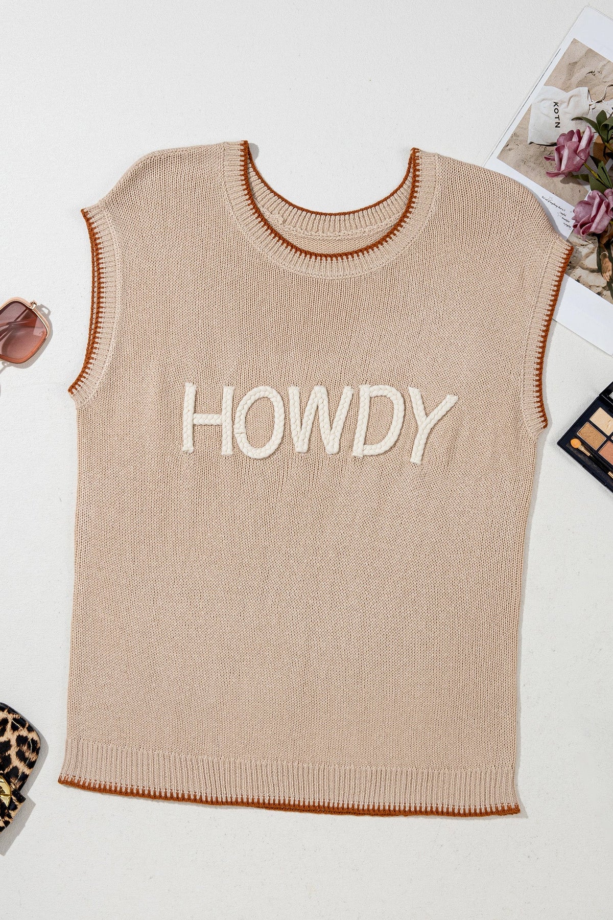 Western HOWDY Contrast Trim Sleeveless Sweater