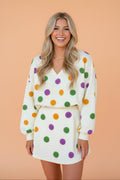Polka Dot V-Neck Pullover and Mini Skort Set