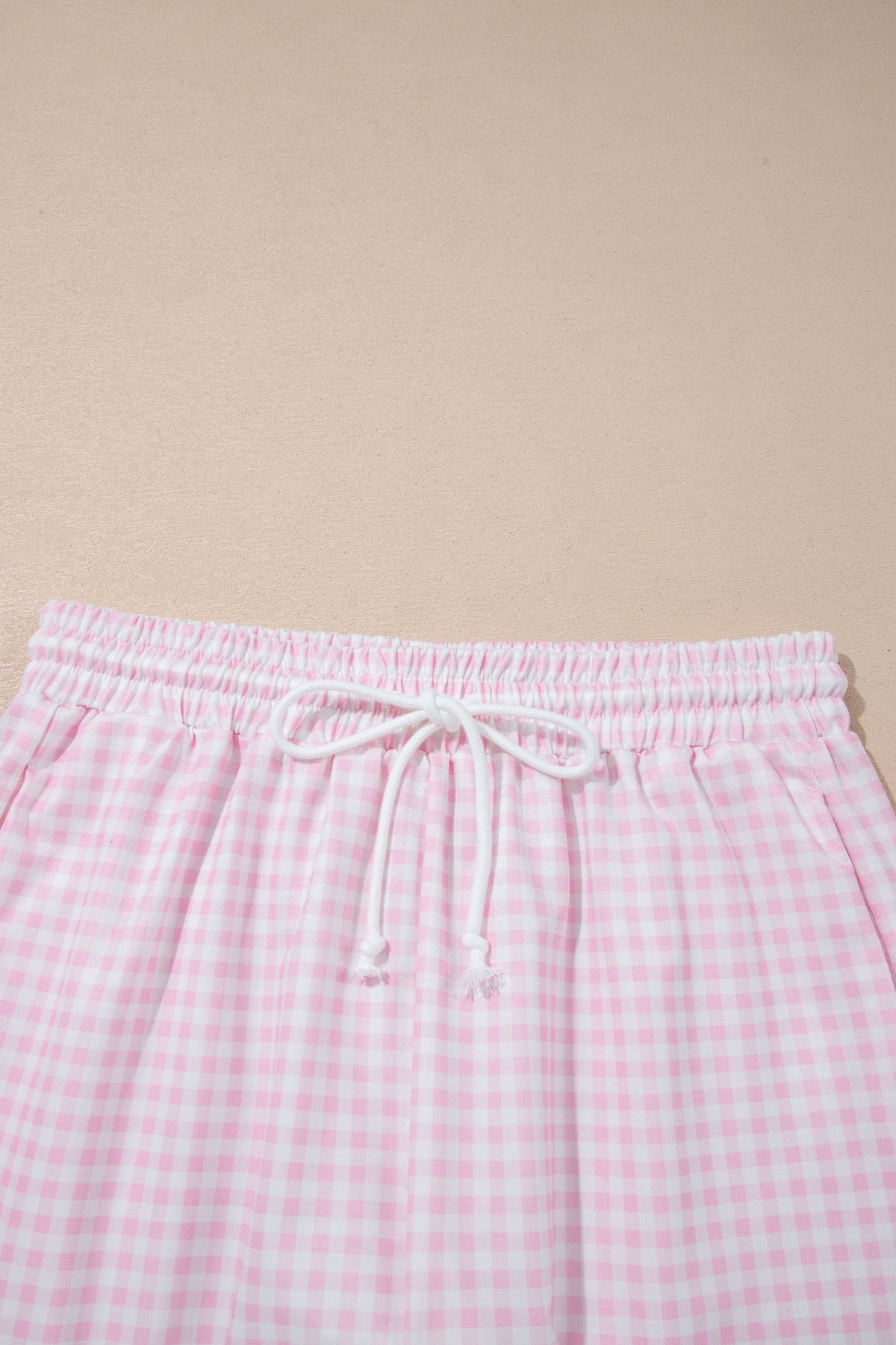 Gingham Half Zip Top & Elastic Waist Shorts Set