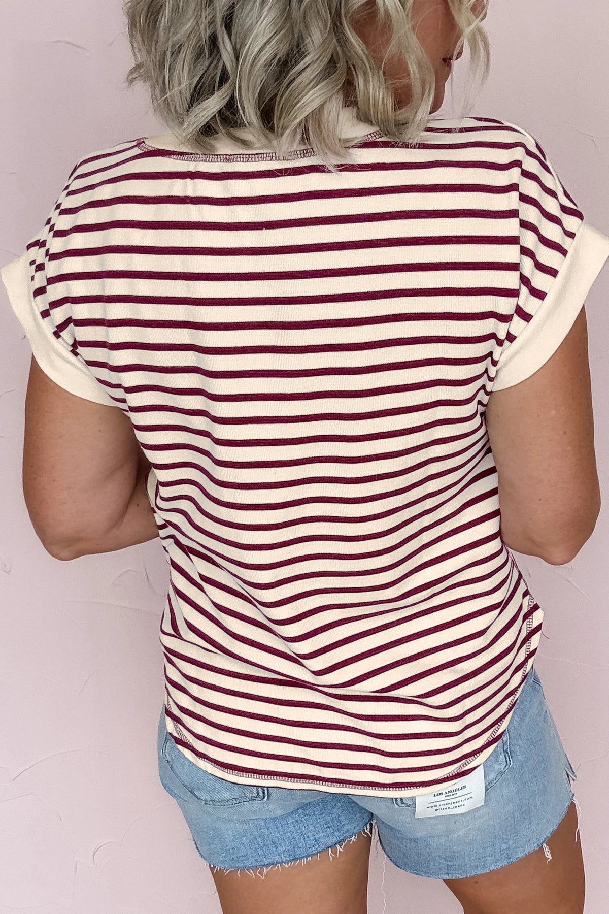 Stripe Half Buttoned Short Sleeve Top