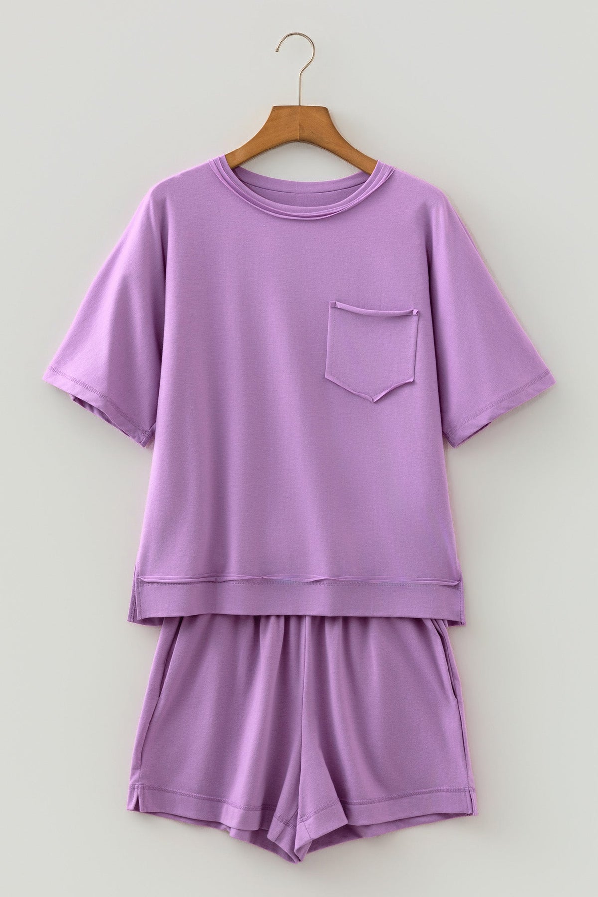 Oversized Raw Edge Patch Pocket Top & Shorts Set