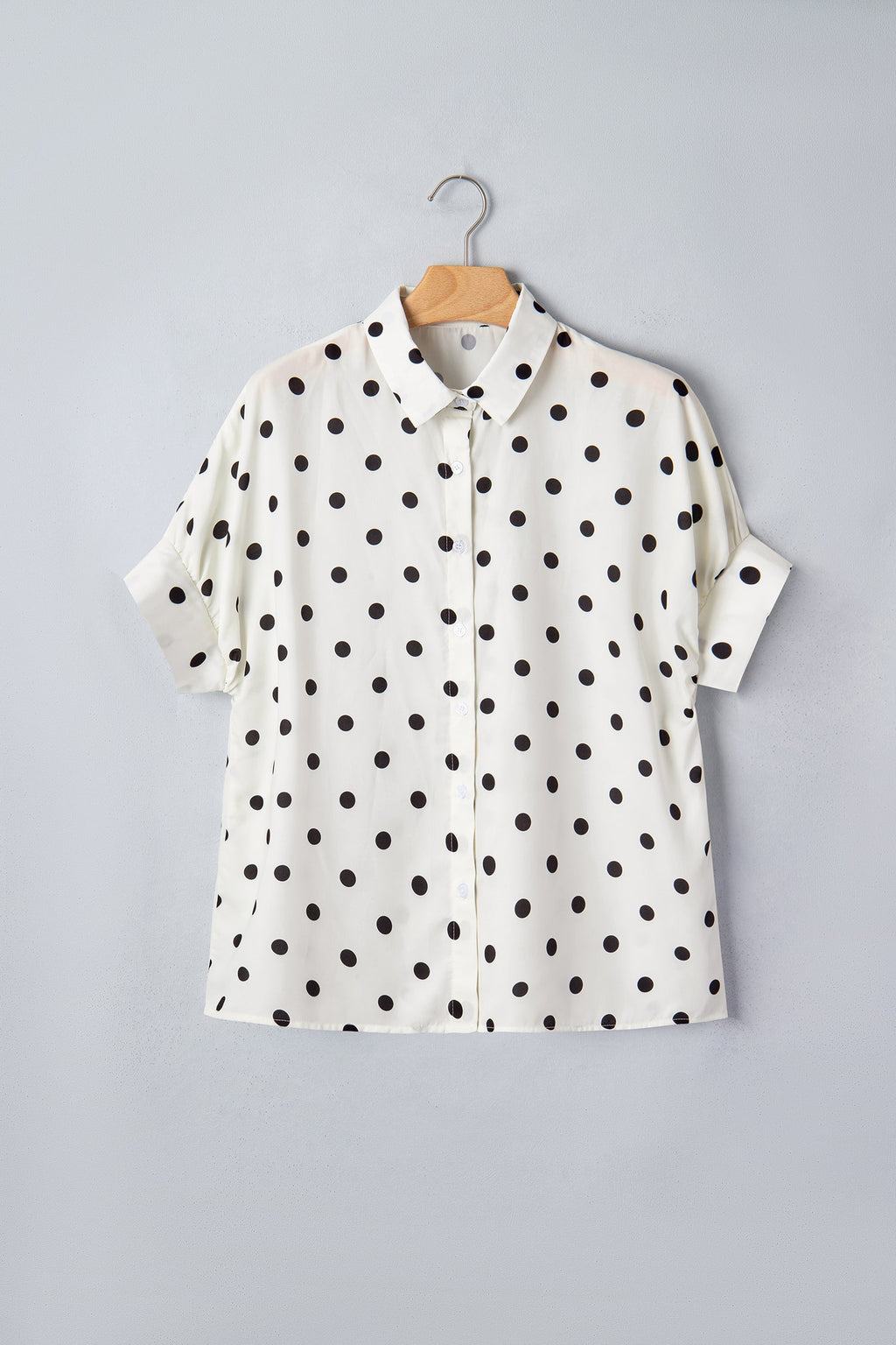 Polka Dot Dolman Sleeve Buttoned Shirt