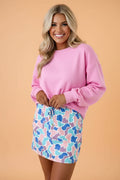 Abstract Camo Elastic Waist Drawstring Mini Skort