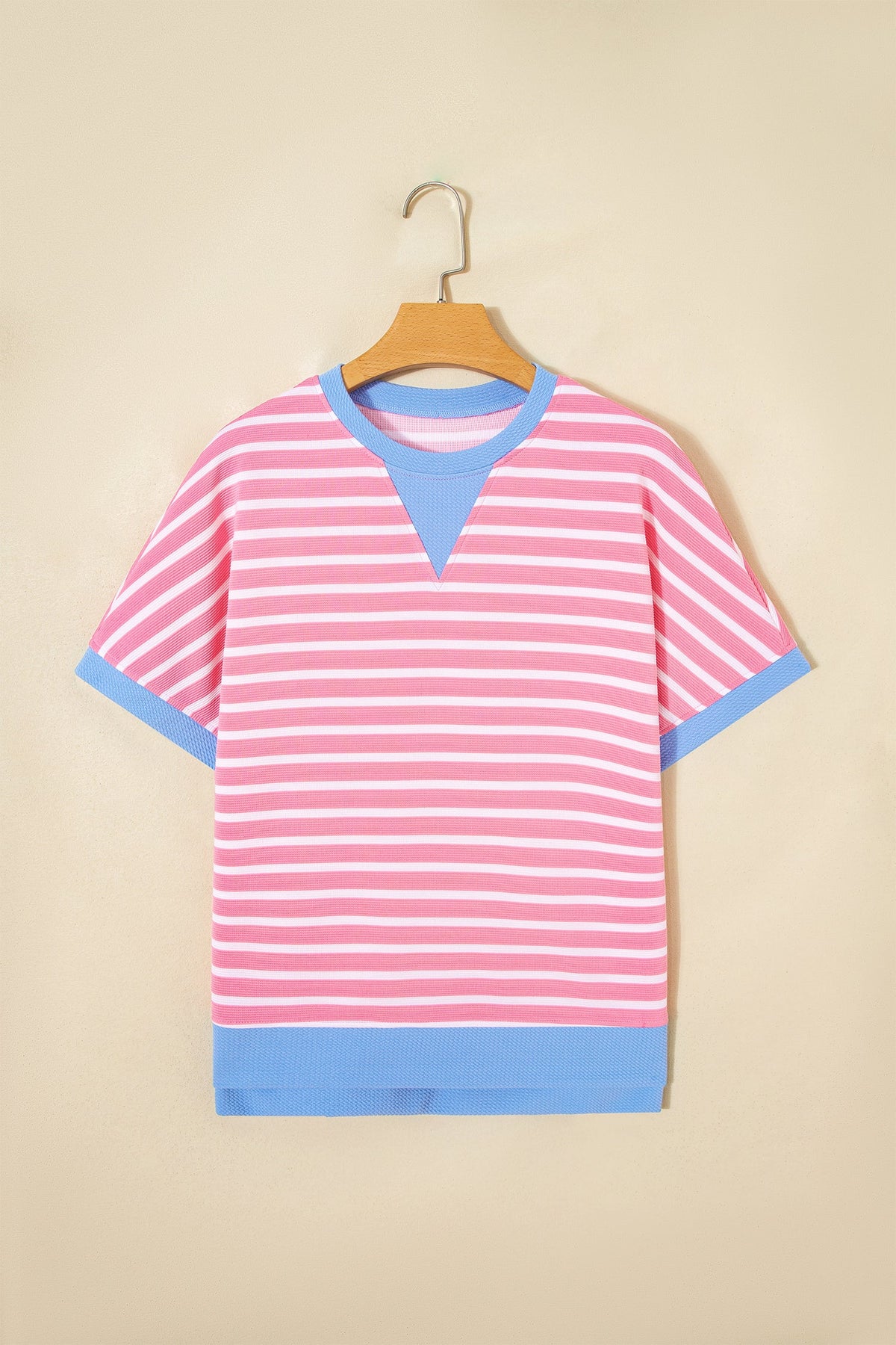 Stripe Contrast Trim Short Sleeve Top
