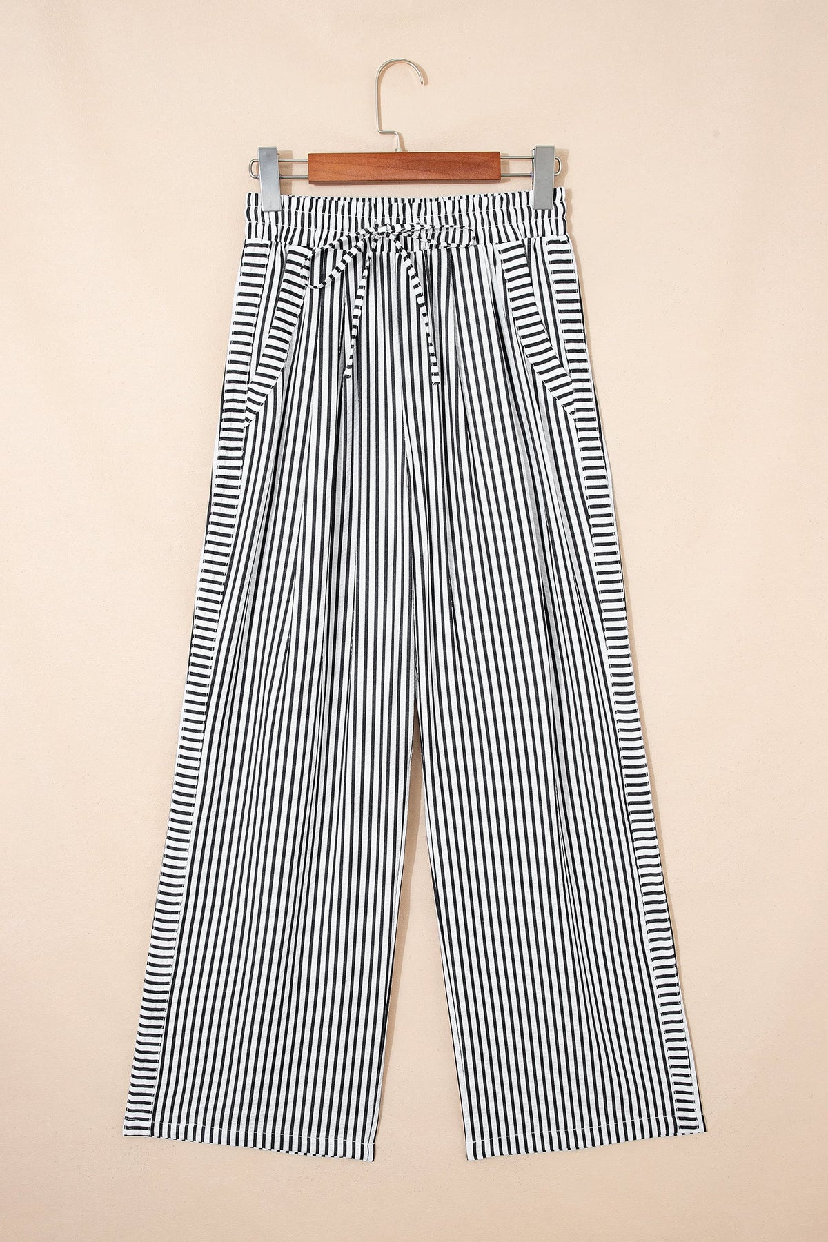 Stripe Wide Leg Elastic Drawstring Pants