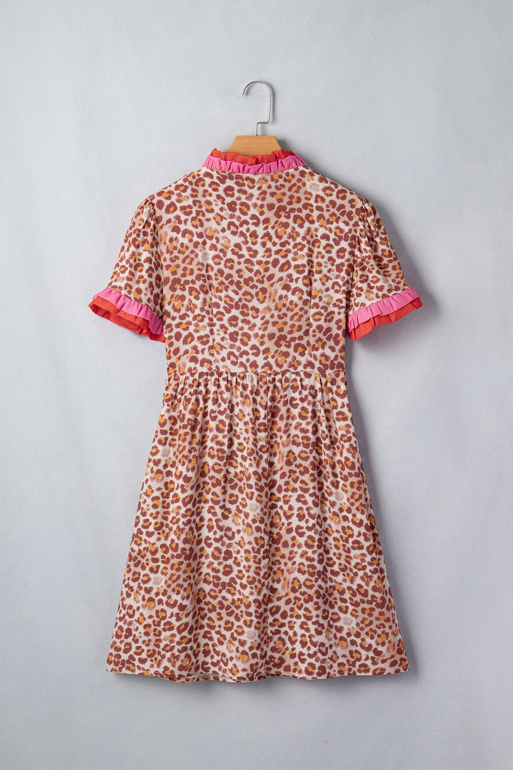 Leopard Colorblock Ruffle Short Sleeve Dress