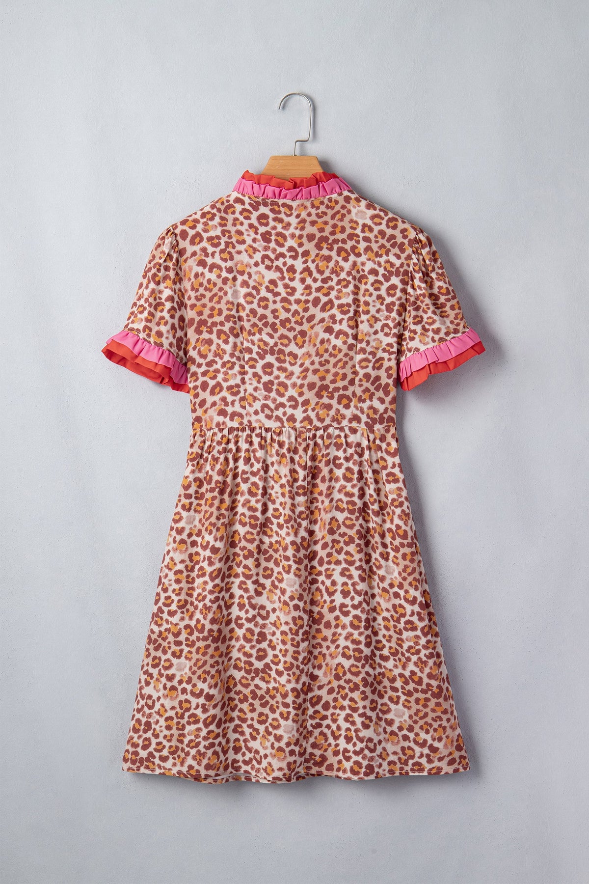 Leopard Colorblock Ruffle Short Sleeve Dress