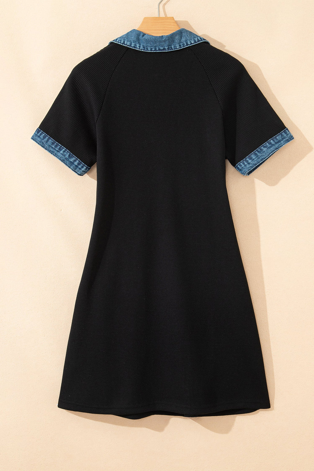 Denim Waffle Knit Contrast Trim Polo Dress